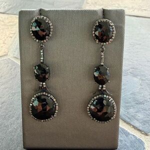Elegant Black Spinel & Diamond Drop Earrings